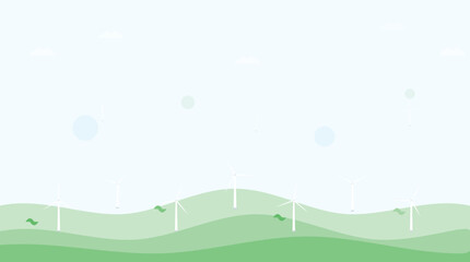 Clean Scandinavian style seamless pattern featuring flat wind turbines in soft green and blue for eco-friendly backgrounds © abdul
