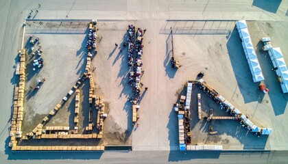 Aerial View of Humanitarian Aid Distribution: Boxes and Tents Showcasing Relief Efforts