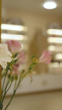White Alstroemeria Flowers in Beauty Salon Vertical Video