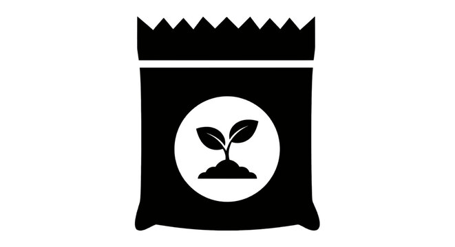 Vector illustration of fertilizer bag icon, gardening soil sack symbol on a transparent background