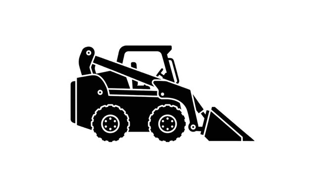Vector illustration of black silhouette of a skid steer loader icon on a transparent background
