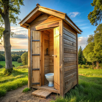 Wooden Outhouse With Toilet