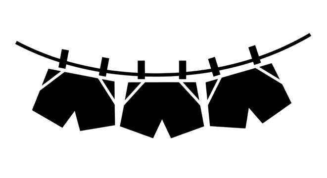 Vector illustration of three pairs of shorts hanging on a clothesline on a transparent background