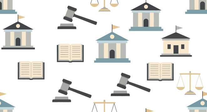 Law and justice seamless pattern with court house vector elements