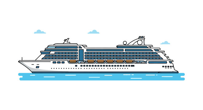 Modern cruiseship vector sailing on calm blue sea water