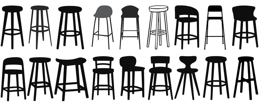 Set of modern bar stools and furniture silhouettes