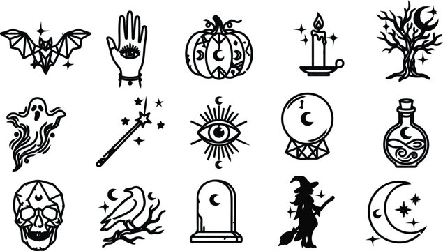 Halloween vector bundle 15 spooky icons for halloween decor and design