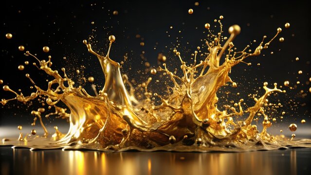 Abstract gold paint splatter brush black background