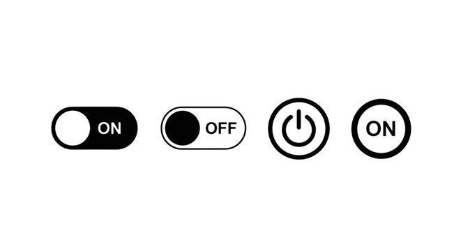 Vector illustration of set of power switch and toggle button icons on a transparent background