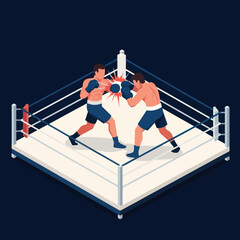 Obraz premium Illustrated boxing match in a ring with two fighters.
