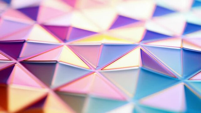 Geometric Pastel Brilliance: An abstract close-up showcases a mesmerizing pattern of interlocking geometric triangles in soft pastel hues, creating a visually stunning and modern mosaic.