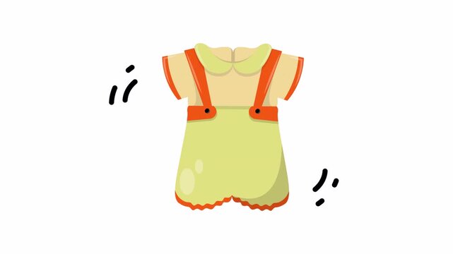 Yellow baby romper with orange straps and collar, perfect for toddlers. Cute, soft outfit suitable for baby clothing collections.