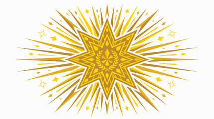 Fototapeta premium Golden decorative starburst emblem with intricate geometric patterns and a central laurel wreath.