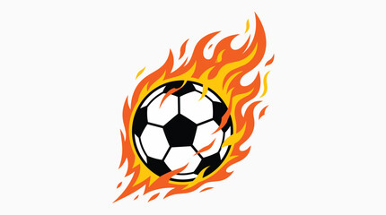 Naklejka premium A graphic illustration of a soccer ball engulfed in bright orange and yellow flames.