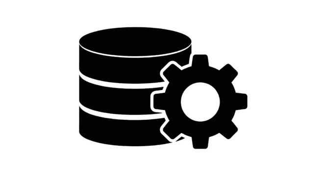 Vector illustration of database icon with gear symbol representing data management and optimization on a transparent background