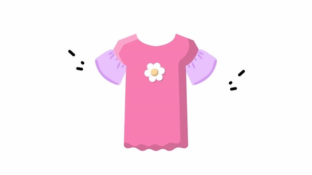 Pink shirt with lavender puffy sleeves and a charming white flower pattern. Ideal for fashion blog posts or social media.