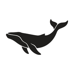 Obraz premium Simple silhouette icon of a large blue whale swimming in ocean with wildlife