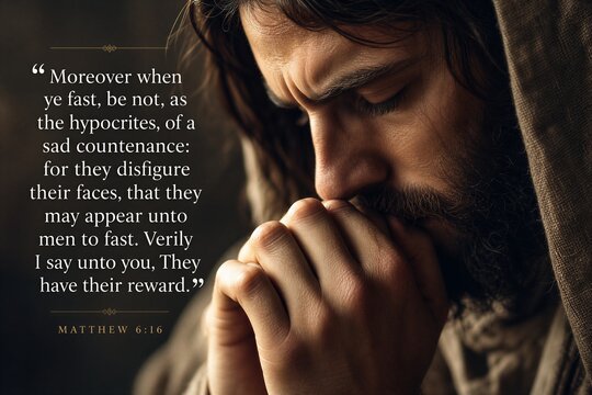 Biblical Scripture Poster: Fasting Admonition from Matthew 6:16, Emphasizing Sincerity Over Hypocrisy.