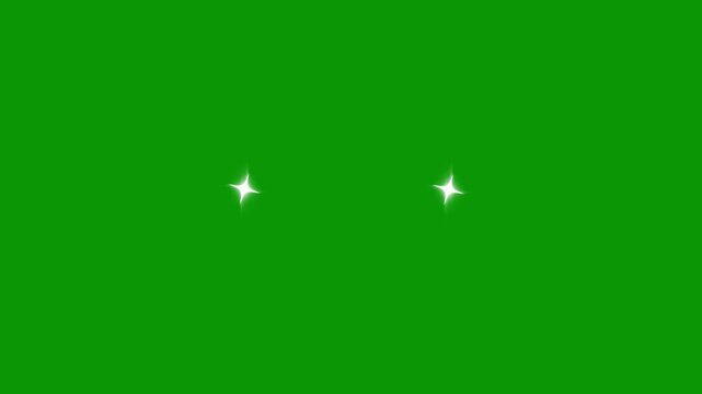 Sparkling star twinkle glitter white cartoon doodle animation, flat vector blinking shining light twinkling effect glowing on green screen background, starry sky festive overlay loop 4k video