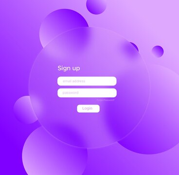 Purple gradient glassmorphism sign up web form with interface glassmorphism gradient registration abstract translucent technology template background commercial professional lighting.