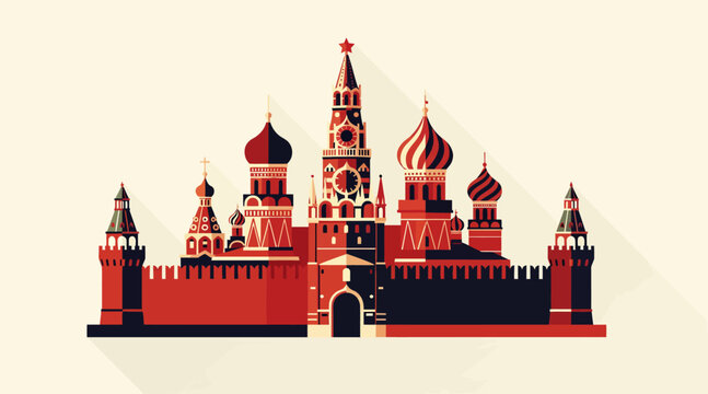 Kremlin Moscow Landmark Vector Illustration Flat Design