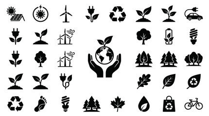 Obraz premium Minimalist ecology and nature conservation icon set.