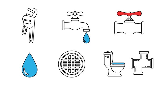 Industrial Plumbing Tools and Fixtures Line Art