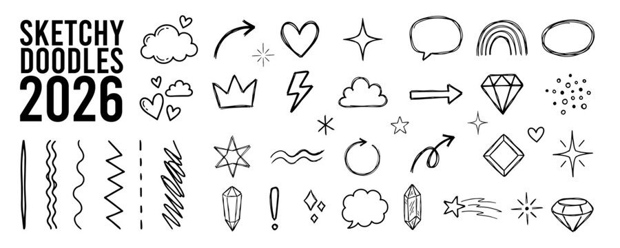 collection of sketchy doodle elements, vector set