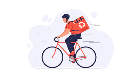 Fototapeta premium Eco-friendly Food Delivery: Rider on Bicycle with Insulated Bag - Modern Vector Illustration