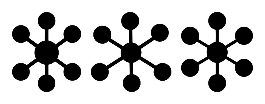 Neural network icon set with black icon on white background showing branching node network featuring black nodes, white lines, digital illustration with tech concept and network architecture
