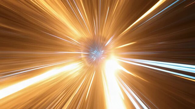 Colorful light streaks zooming through hyperspace tunnel on dark background for sci-fi and technology intro