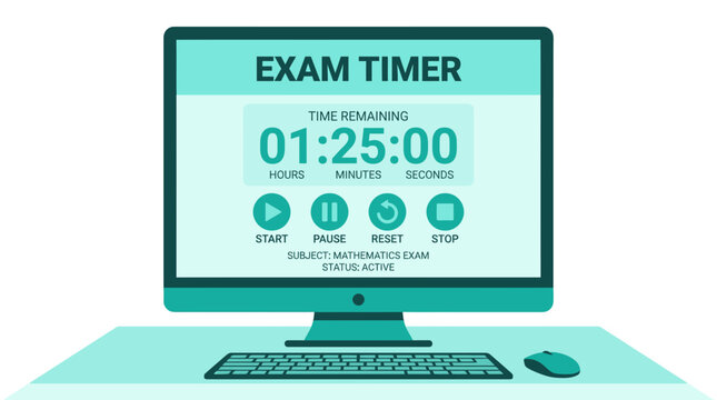 Exam Timer on Computer Screen, Time Management, Education Concept