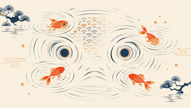 水紋で顔のように見える金魚の和風錯視背景
