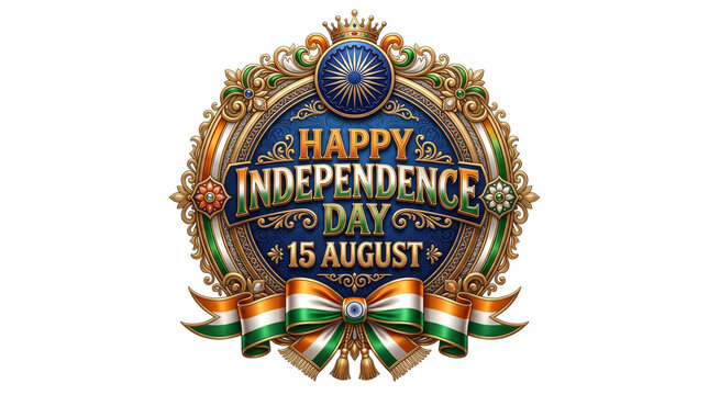Happy independence day 15 august ornate emblem isolated on transparent background