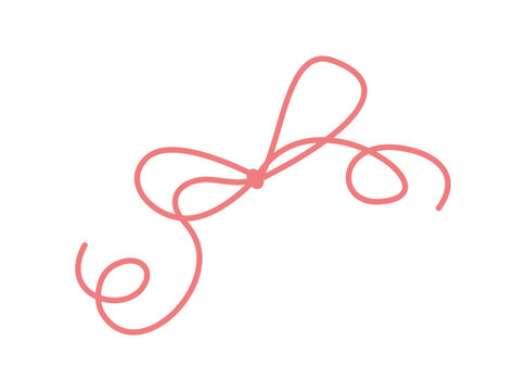 Whimsical hand drawn wedding bow in soft red line style. Cute coquette ribbon knot as romantic decor and vintage ornament. Wavy bow outline suits valentine card or wedding invite template and simple