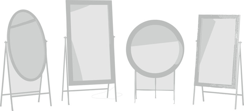 Floor Mirror and Standing Dressing Glass Icon Set with Oval Rectangular and Round Full Length Mirrors for Interior Design Furniture Catalogs