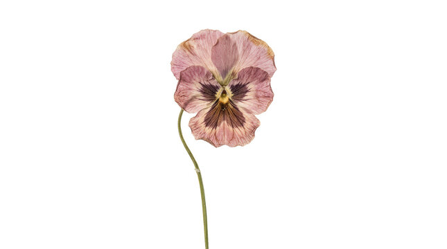 Delicate pink pansy flower with dark center.