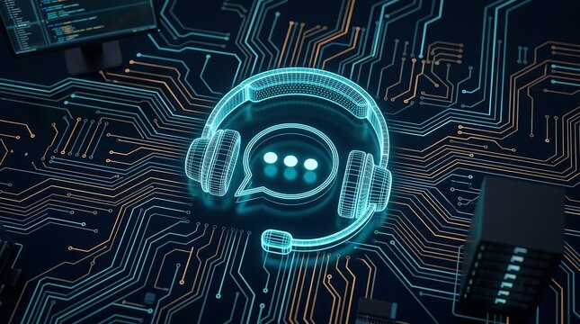 AI Customer Support Headset Icon Representing Digital Communication and Virtual Assistance Technology