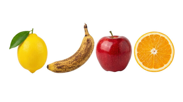 Fresh fruits lemon banana apple and orange slice.