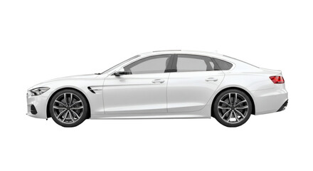 Naklejka premium White luxury sedan car profile view showing elegant modern design with metallic finish dark alloy wheels and sleek aerodynamic body shape profile