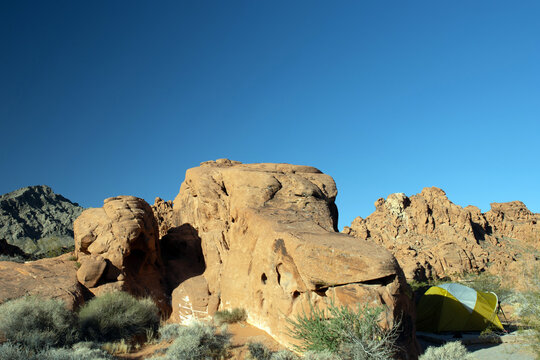 Dawn light on the tents-only area of the campground at Valley of Fire State Park in Nevada
