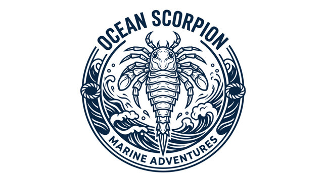 Ocean Scorpion Marine Adventures Logo - Nautical Emblem with Sea Creature and Waves