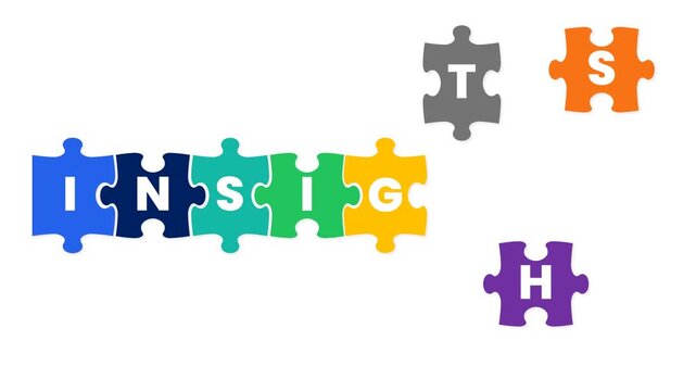Colorful Puzzle Pieces Form INSIGHTS Word Animation for Business Solutions and Strategy