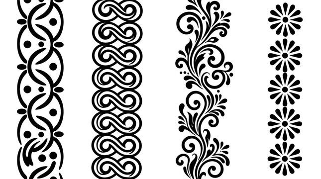 Decorative floral and curly vertical borders in black ink.