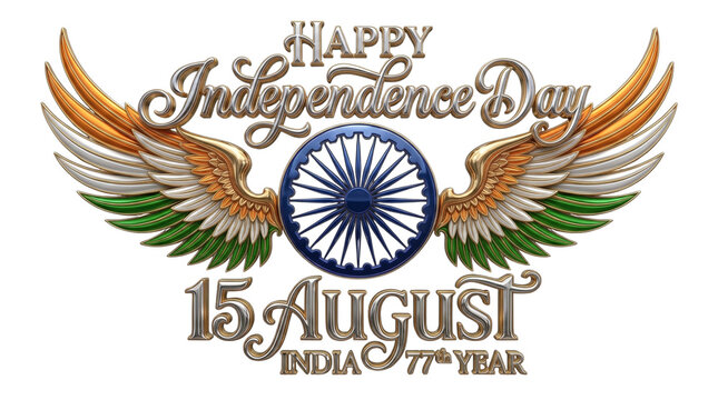 Happy independence day 15 august india 77th year isolated on transparent background