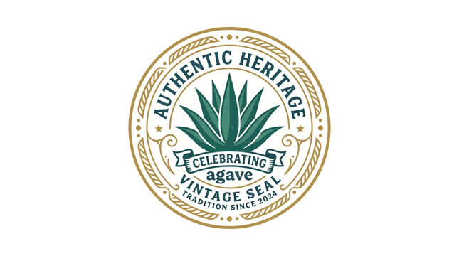 Vintage agave plant circular emblem label for traditional product branding