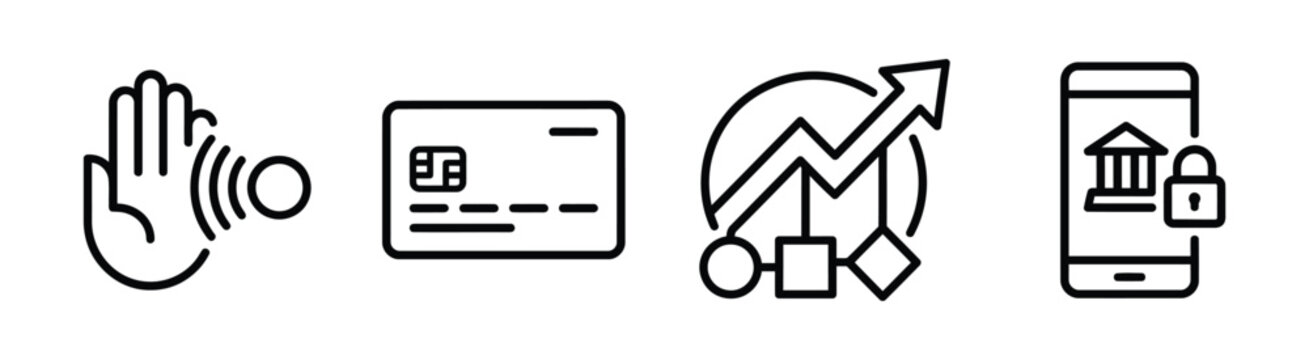 Payment method line icons set contactless credit card financial growth mobile banking.