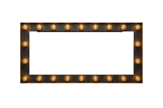 Marquee light frame showcasing glowing vintage bulbs, creating a retro billboard sign for cinema or theater design, isolated on transparent