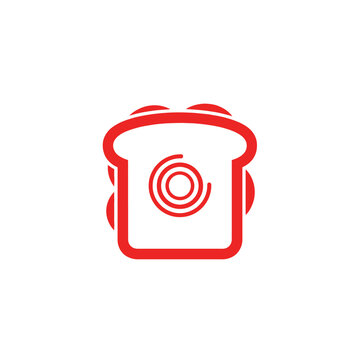 Red bread slice icon with spiral design inside.