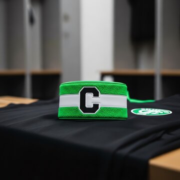 Captain s Armband with C on Sports Jersey in Locker Room